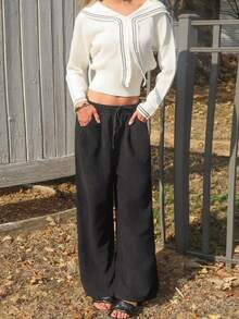 Sydney Algeri Pantaloni lunghi casual in velluto a coste vintage alla moda per autunno, stile di vita urbano - nero - Visualizzare 5
