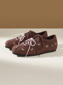 CUCCOO EASI Women's Bow Embroidery Casual Everyday Versatile Flat Athletic Sneakers For Christmas