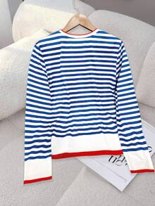 Resyla Áo thun nữ tay dài cổ tròn dáng rộng kẻ sọc, phong cách thường ngày, thích hợp cho mùa thu, thời trang thanh lịch, áo thun tay dài phối nhiều màu kẻ sọc, kiểu dáng thường ngày, thiết kế đồ họa tươi sáng, phù hợp cho dạo phố, du lịch và chụp ảnh đường phố. - Nhiều màu - Xem 2