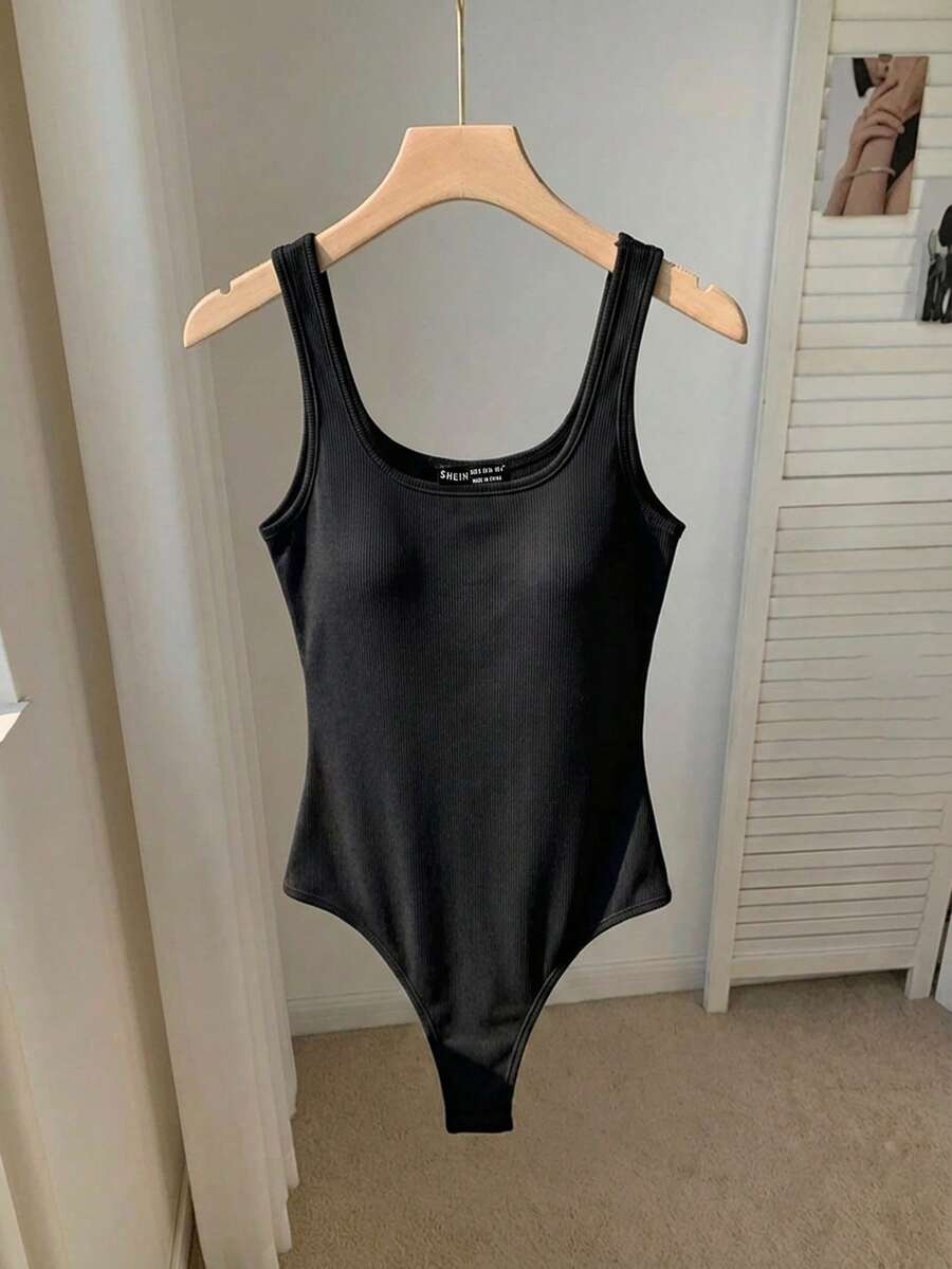 Comfortcana 女士纯色简约休闲吊带背心 - 黑色 - 查看 1