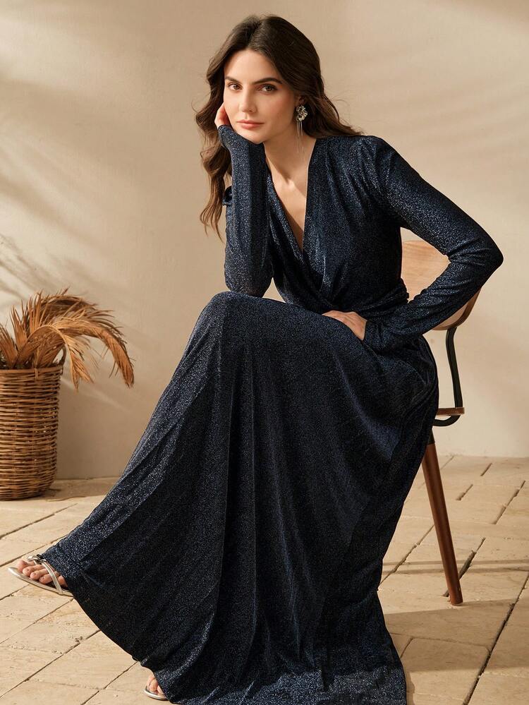 Vestido plisado de manga larga con cuello en V y botones, elegante para mujer, adecuado para primavera y otoño, atuendo, fiesta, boda, elegante, chic, estiloso, vestido de noche, boda chic, Navidad, vestidos elegantes para fiesta