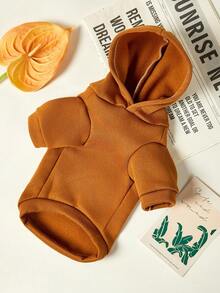 PETSIN 1 Piece Cute Brown Pufferfish Letter Printed Pet Hoodie With Hat, Autumn And Winter Brown Thick Warm Pet Clothes - Brown - View 2