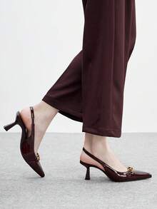 CUCCOO BIZCHIC 女士简约纯色尖头套脚鞋，适合办公室、通勤和休闲穿着 - 紅木色 - 查看 4