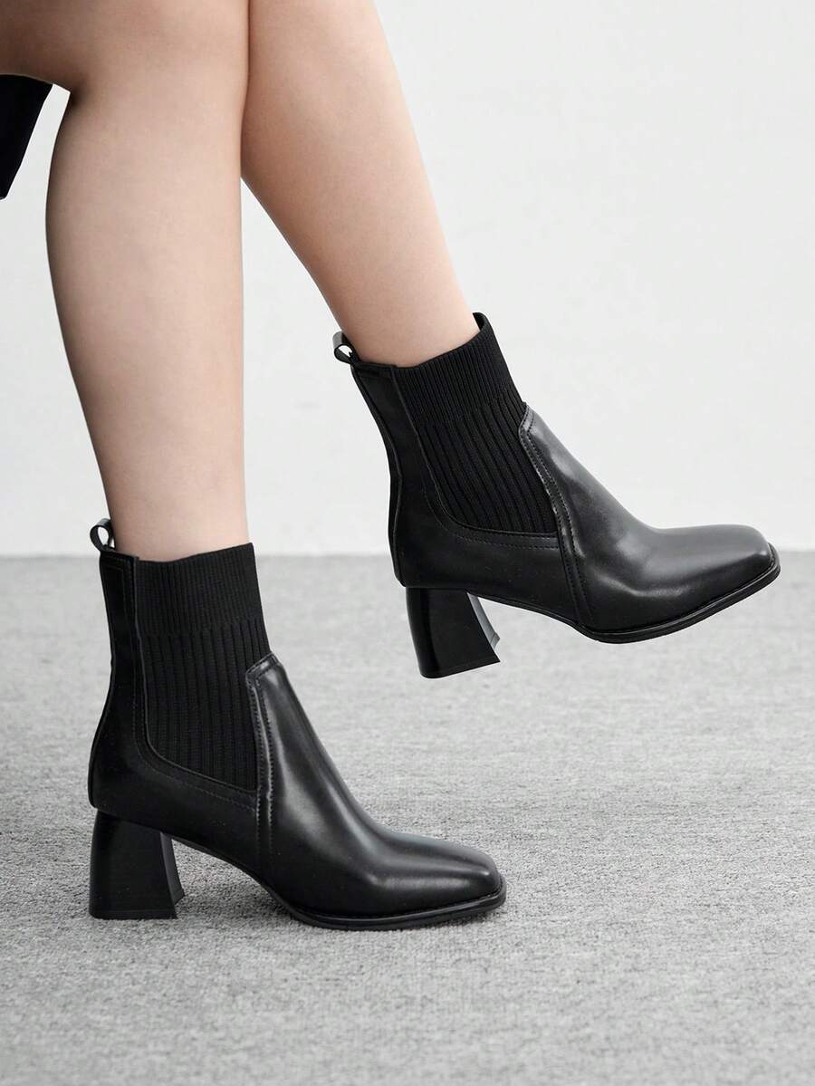 CUCCOO BIZCHIC Botas de tobillo de tacón alto y grueso versátiles y de moda para citas - Negro - Ver 1