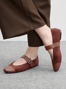 CUCCOO BIZCHIC Women's Retro Patchwork Round Toe Flat Shoes, Autumn For Christmas - Brown - View 5