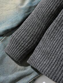 1 件年轻男孩休闲舒适时尚百搭柔软厚实提花针织灰色毛衣，适合日常穿着、上学、外出、运动、秋冬