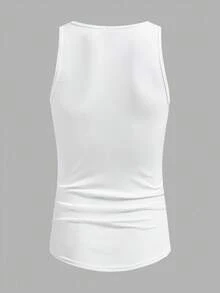 GymBeat Boyfriend Style Men's Solid Color Simple Summer Sports Tank Top School Workout Top Gym Top White Tank Top Breathable, Lightweight - White - View 3
