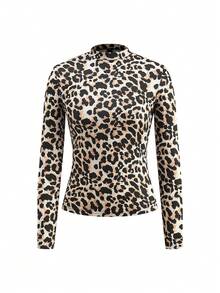 Ellevyn 3pcs Women Elegant Faux Cashmere T-Shirt Set, Suitable For Daily Layering And Versatile Occasions Leopard Print Tops Cheetah Print Tops Women Long Sleeve Tops Tight Tops Fall Tops Women,Graphic Tees Leopard Print Long Sleeve Tops - Multicolor - View 12
