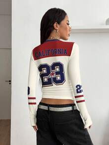 Coolane Women's Y2K Streetwear Colorblock V-Neck Bustier T-Shirt Spring - Multicolor - View 2