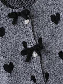 Girls Autumn/Winter Fashion Heart & Bow Knitted Sweater Jacket + Black Skirt 2-Piece Set Girls Dress With Cardigan Sweater Kids Sweaters For Girls Button Girl Clothes Autumn And Winter Clothes Girl S Spring And Autumn Suit Girls Dress Winter Girls Spring And Autumn Suit Girls Winter Dress Set Girl Sweater And Skirt Set - Light Grey - View 5