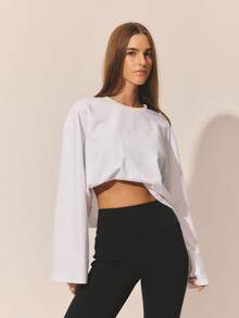 Aralina Soft Cotton Jersey Long Sleeve Relaxed Fit Cropped Silhouette Minimal Design Spring Clothes Cute Summer Tops Women Top - White - View 8