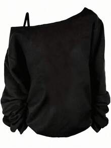 SHEIN Essnce Casual Tree Print Dropped Shoulder Long Sleeve T-Shirt For Women Spring Off The Shoulder Long Sleeve