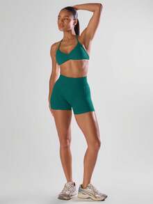 Musera Sport Solid Ruched Bust Open Back Halter Sports Bra, Active Comfy Workout Gym Running Run Club,Padel, Tennis, Pickleball Gym Fitness - Teal Blue - View 5