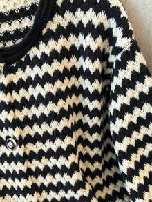 GlowEve CURVE Áo khoác cardigan dệt kim kẻ sọc màu tương phản thường ngày dành cho nữ, dáng rộng, tay dài, cỡ lớn, thu/đông - màu đen - Xem 4