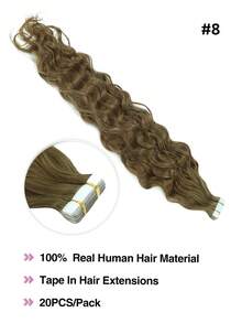 Water Wave Tape In Hair Extensions Remy Human Hair #8 Brown  20Pcs 50G Virgin Hair Extensions Real Hair Extensions