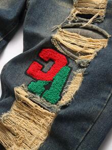 Manfinity LEGND Men's Slim Straight Ripped Distressed Jeans - Medium Wash - View 6