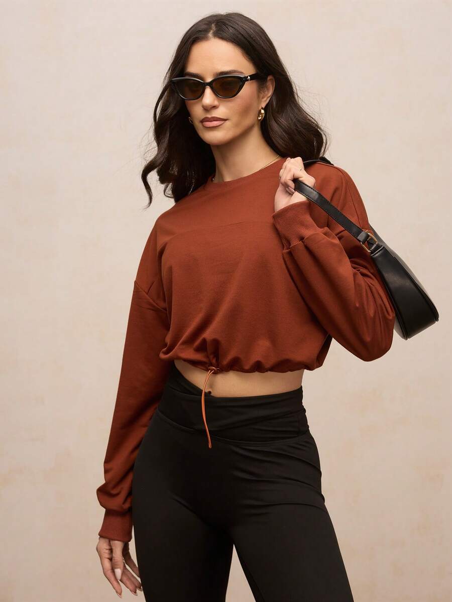 Activina Áo nỉ dài tay hở vai thể thao thường ngày cho nữ - màu nâu - Xem 1