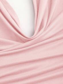 Sweetra Plunging Neck Backless Halter Top & Side Slit Skirt Set - Baby Pink - View 3