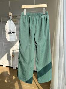 SHEIN Pantalones básicos de ajuste holgado y versátil para niñas preadolescentes, adecuados para el uso diario, el ocio, las vacaciones, las salidas con amigos y el estilo callejero - Verde - Ver 2