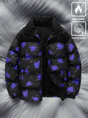 Street Life Giacca invernale da uomo con chiusura lampo, vestibilità ampia, con stampa a tocchi di colore