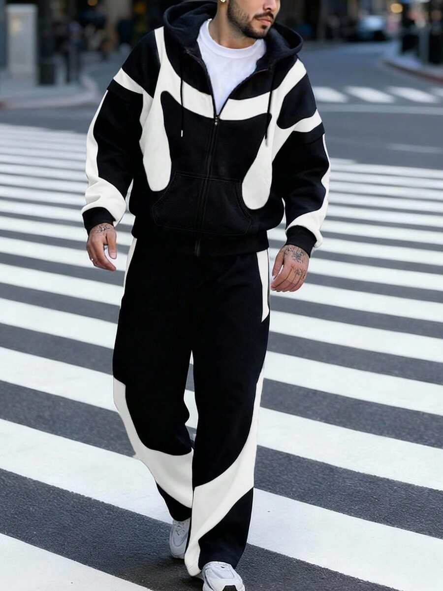 Manfinity Homme Bộ áo nỉ có mũ trùm đầu, túi khóa kéo và quần cạp chun cho nam - Nhiều màu - Xem 1