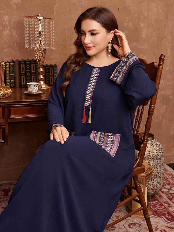 Al Najma Random Floral Loose Pocket Patchwork Comfortable Casual Chic Simple Plus Size Women New Dress Kaftan Jalabiya Dress