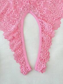 SHEIN Valentine's Day Women's Pink Sweet Sexy Backless Bow Decor Sexy Jumpsuit - Pink - View 5