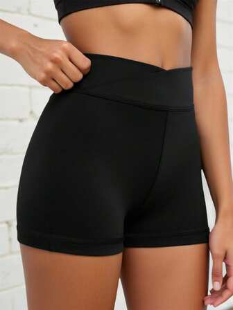 Teen Girls' High-Waist Biker Shorts With Criss-Cross Waistband, Made In Solid Colors With Squat-Proof 4-Way Stretch Fabric For Running, Cycling And Training