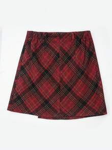 Lyxana Red Plaid Skirt, Fashionable And Elegant Women's For Christmas, Halloween, New Year. Can Be Paired With Any Solid-Color Knit Tight Long Sleeve Top, T-Shirt, Blouse As A Versatile Casual Or Work. Vintage French Style Fitted Plaid Skort With Belt, Suitable For Graduation, Commute, Casual Occasions. - Burgundy - View 3