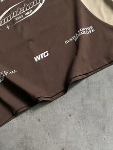 AXEPEAK 男士撞色印花圆领短袖T恤 - 棕色 - 查看 5