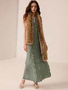 Revavyn 白色雪纺露背荷叶边修身连衣裙 - 綠色 - 查看 3