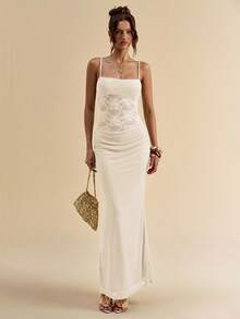 SHEIN BAE Women's Summer Lace Sheer Slip Dress - Apricot - View 4