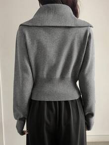 DAZY 女士短款拉链长袖连帽卫衣 - 灰色 - 查看 3