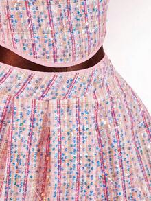 Amplova Women's Sequin Plaid Patchwork Camisole And Pleated Mini Skirt Fashion Set Cute Two Piece Set Skirt Two Piece Set - Pink - View 11