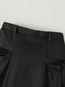 Ontre Jupe plissée décontractée pour préadolescentes avec nœud amovible de couleur unie