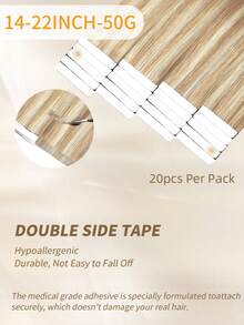 Extensii de păr autoadezive 100% păr uman #P18/613 blond cu șuvițe, stil drept, lungimi de 14-22 inci, extensii mătăsoase, invizibile, fără cusături, calitate superioară, vârfuri groase, extensii de păr uman sănătos, 50g/pachet, pentru păr subțire și uz salon - SP18/613 - Vizualizare 3