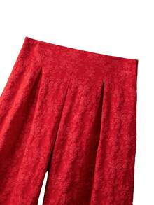 GlowEve CURVE Quần ống rộng vải jacquard xếp ly họa tiết cỡ lớn dành cho nữ, phong cách năm mới - Đỏ - Xem 3