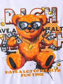 SHEIN Streecool Kids 3 件套大童男童可爱熊印花 T 恤、工装口袋短裤和斜挎包，春夏 - 橘色 - 查看 6