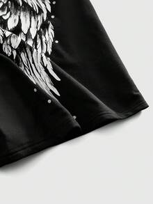 ROMWE MEN Goth Men's Elastic Waist Casual Summer Versatile Wing Rhinestone Embellished Shorts - Black - View 5