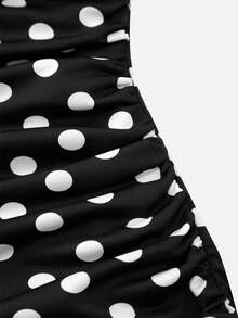 Nuvra Women's Long Sleeve Polka Dot Double Layer Shapewear Dress With Lining, Waist Cinching, Butt Lifting, Mid-Length Bodycon Dress - Black and White - View 7