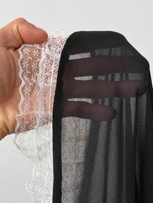 Sunspun 优雅性感浪漫薄纱蕾丝边V领喇叭袖连衣裙，A字裙摆设计，适合春、夏、秋季及约会场合。 - 黑色 - 查看 7