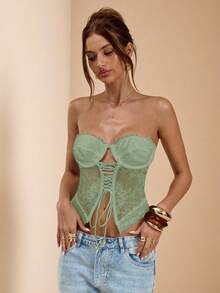 SHEIN BAE 女士系带露肩性感抹胸上衣 - 薄荷綠 - 查看 4