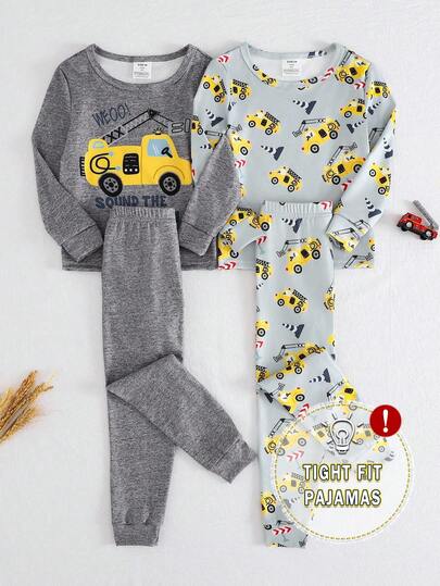 4pcs Young Boy Snug Fit Sleepwear Set, Casual Cartoon Car, Excavator, Fire Truck Print Round Neck Long Sleeve Top And Pants, Autumn/Winter "Tight Fit Pajama","Tight Fit","Snug Fit 4 Pcs Tween Sweater And Pants Car Graphic Set Boys Boys Lounge Set Boy Pajama Sets Sleep Wear Kids Two Piece Sleep Set Boys Pajama Sets Kids Lounge Wear Boys 4 Pcs Sleepwear Set Boy Sleepwear Car Graphic