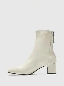 CUCCOO BIZCHIC Women's Pointed Toe Zipper Design Fashionable Daily Casual High Heel Ankle Boots For Christmas - White - View 10