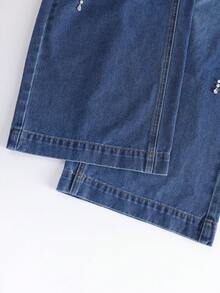 GlowEve 女士仿珍珠装饰口袋阔腿宽松休闲牛仔裤 - 藍色 - 查看 4