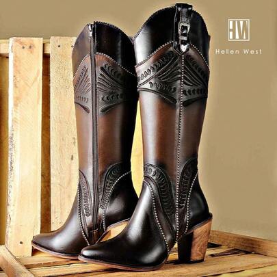 Bota Mujer Vaquera Elegante de Piel Alta Calidad Modernas Artesanales Tacón 100% Piel