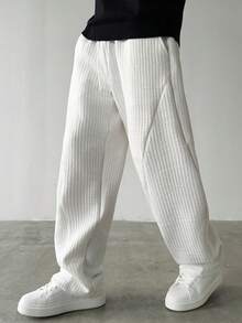 Manfinity Homme Men's Casual Drawstring Waist Pockets Loose Sweatpants White Baggy Pants Men Baggy Wide Pants Men Loose Fit Pants - White - View 4