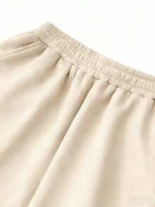 SHEIN Celana Jogging Longgar Kasual Wanita Warna Polos - Aprikot - View 6