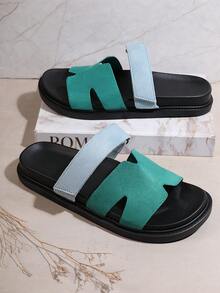 SHUZIA Women Shoes Comfy Open Toe Flat Thick Soled Everyday Basic Slip-On Faux Suede Green Blue Multi-Colored Slippers Sliders For Christmas Valentine's Day - Multicolor - View 5