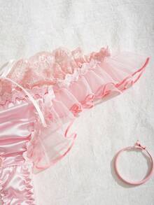 女士优雅蕾丝拼接丁字裤，甜美 - 粉色 - 查看 10